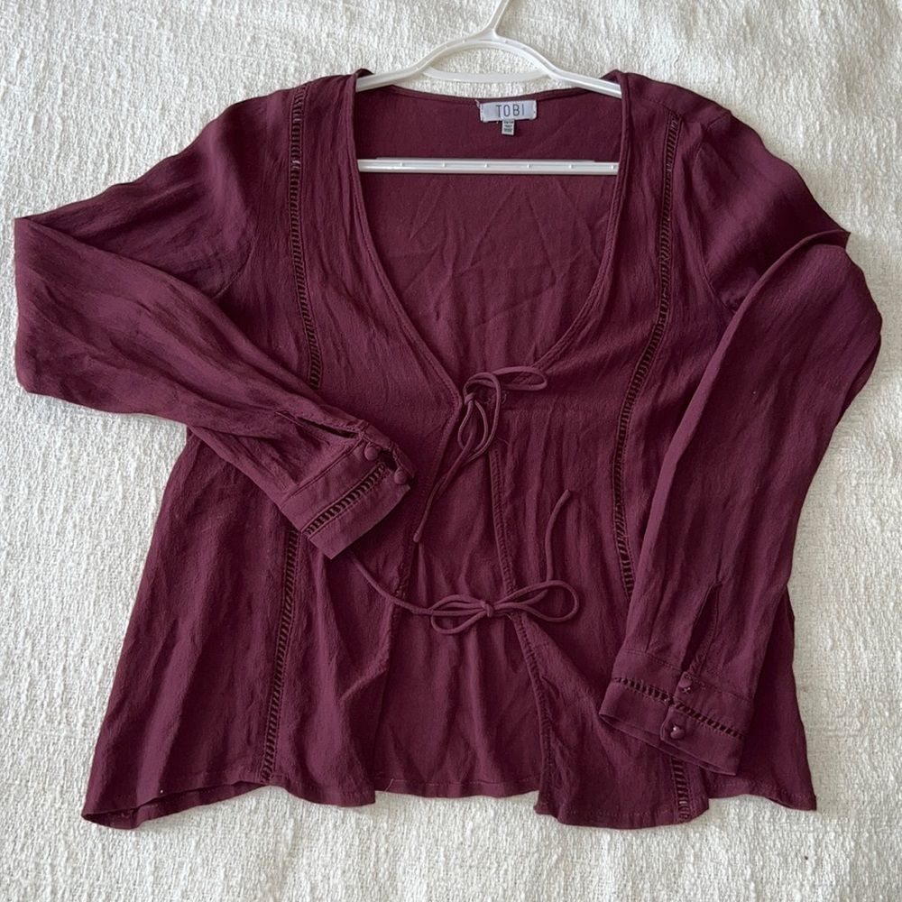 Tobi Burgundy Tie-Front Blouse